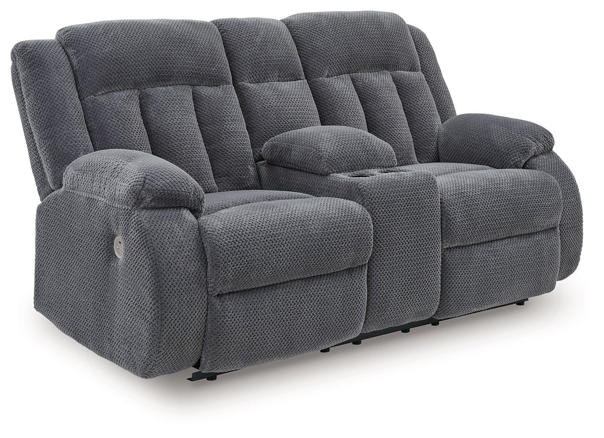 Observation - Steel - Double Reclining Power Loveseat With Console by Signature Design by Ashley® | Bel Furniture