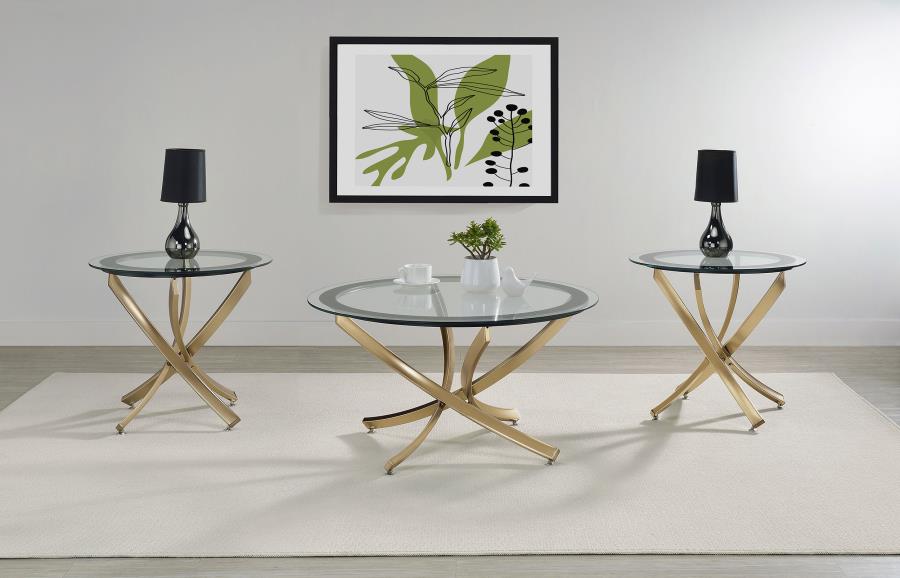 Brooke - Round Glass Top Side End Table Metal Base
