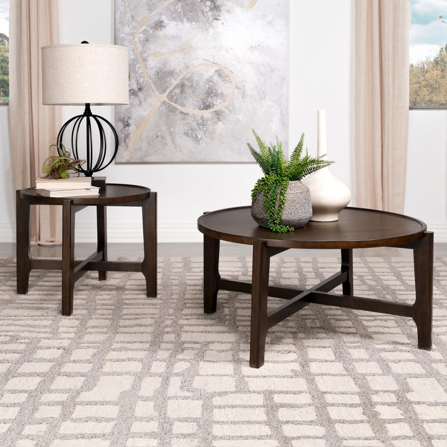 Cota - Round Solid Wood Coffee Table - Dark Brown