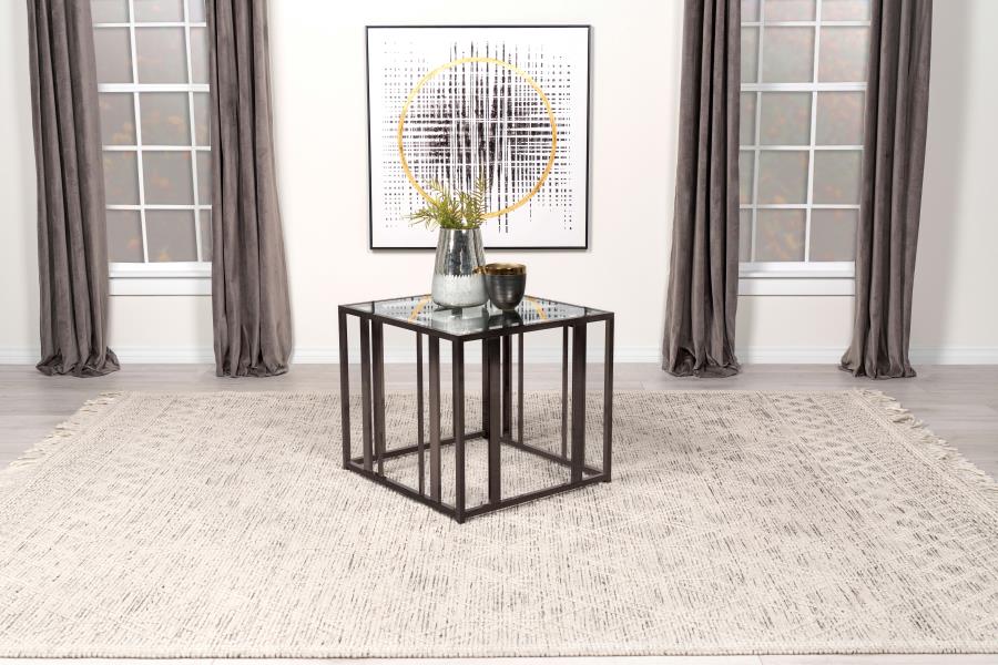 Adri Rectangular Glass Top Side End Table Black Nickel