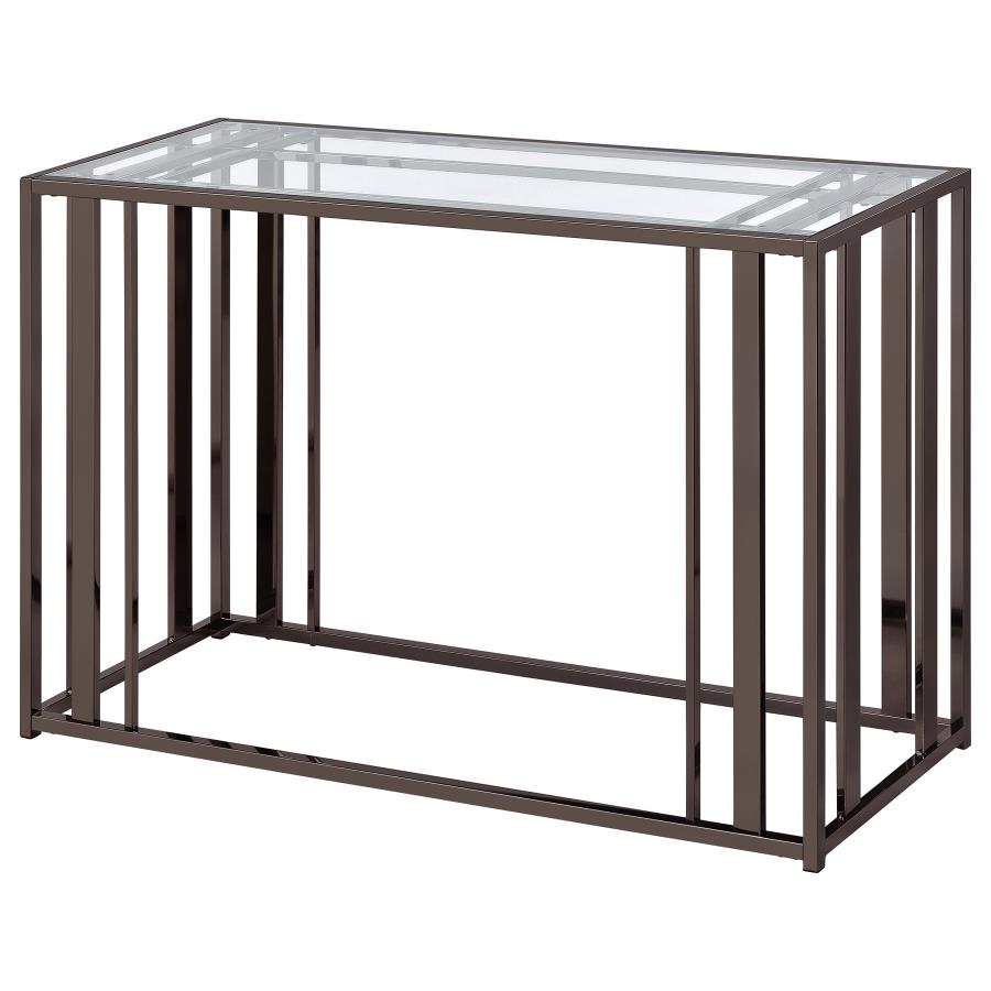 Adri Glass Top Entryway Console Table Black Nickel