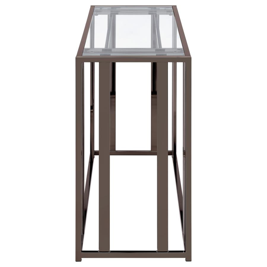 Adri Glass Top Entryway Console Table Black Nickel