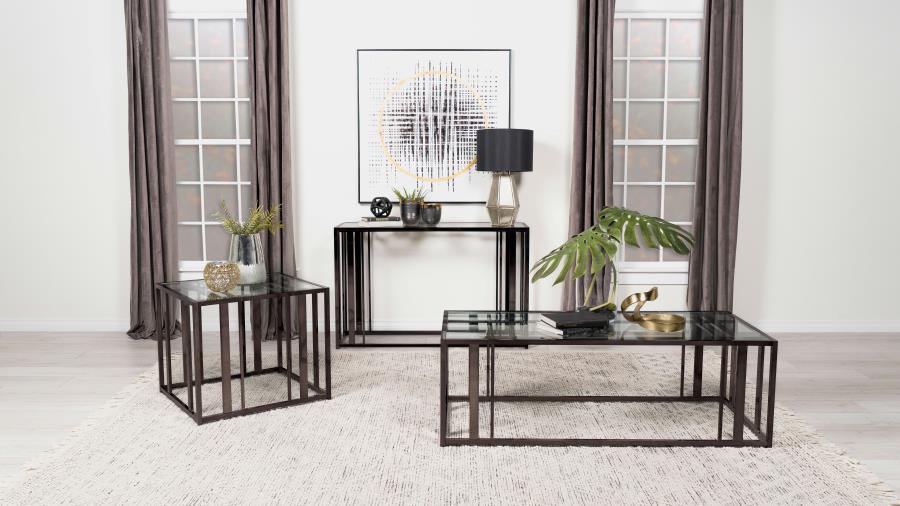 Adri Glass Top Entryway Console Table Black Nickel