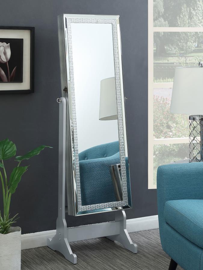 Elle - Cheval Mirror With Jewelry Storage - Silver by CoasterEveryday | Bel Furniture