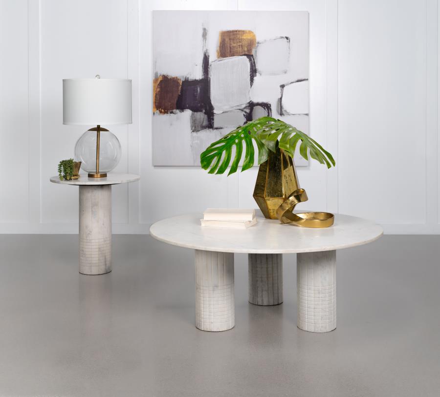 Astoria - Round Genuine Marble Side End Table - White