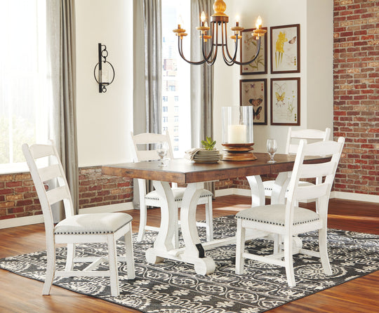 Valebeck - Dining Table Set White 5 Pc. - Rectangular Dining Room Table, 4 Upholstered Side Chairs by Signature Design by Ashley® | Bel Furniture