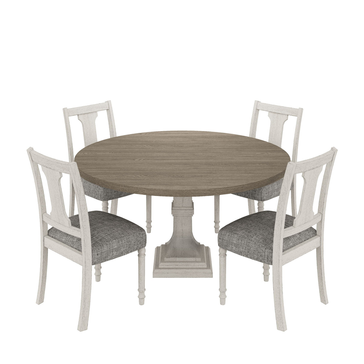 Tannen - Round 5 Piece Dining Table (Set of 5) - White And Gray by Lilola Home | Bel Furniture