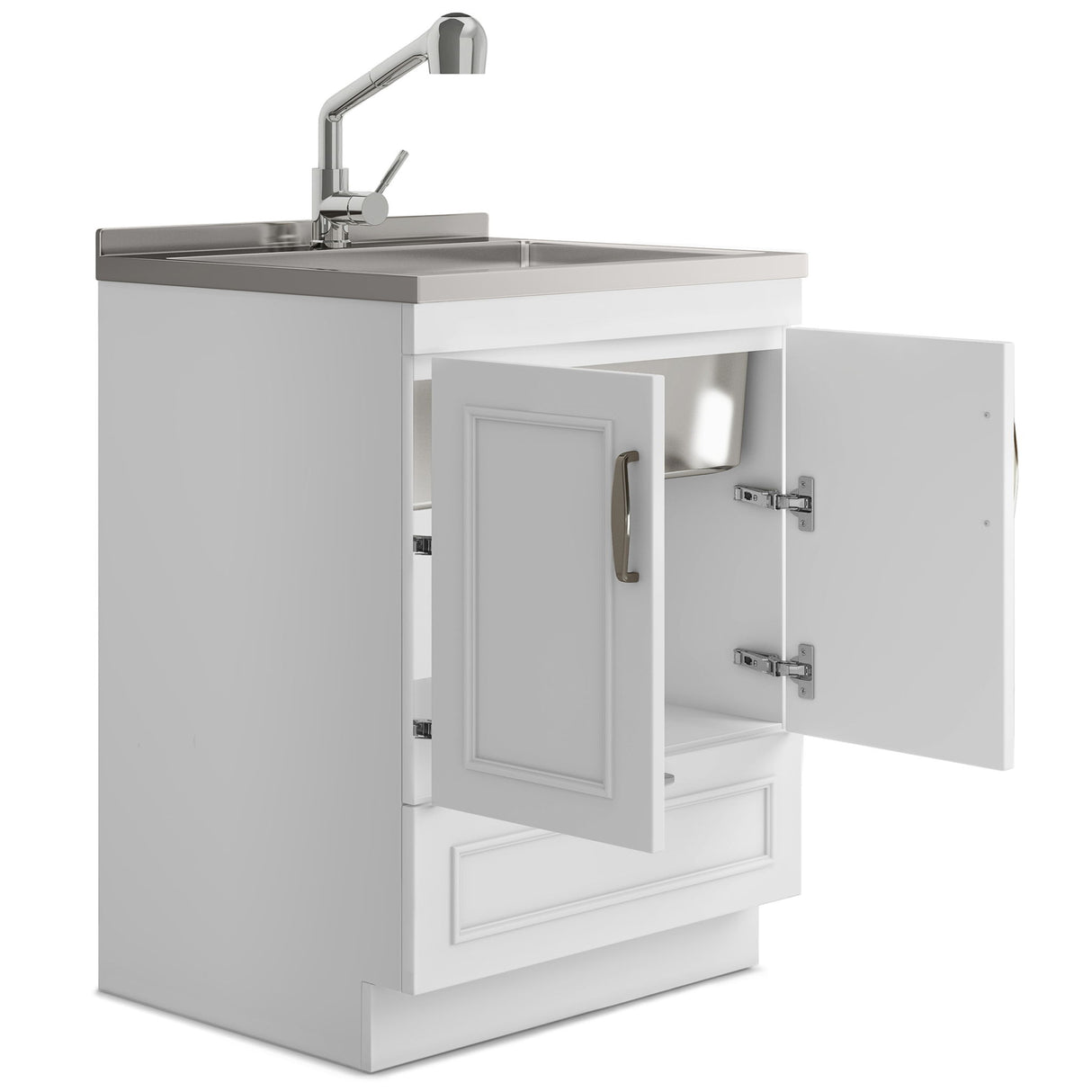 Laundry Cabinet With Faucet And Stainless Steel Sink - White by Simpli-Home | Bel Furniture