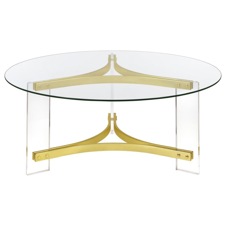 Janessa Acrylic Coffee and End Table Set Matte Brass