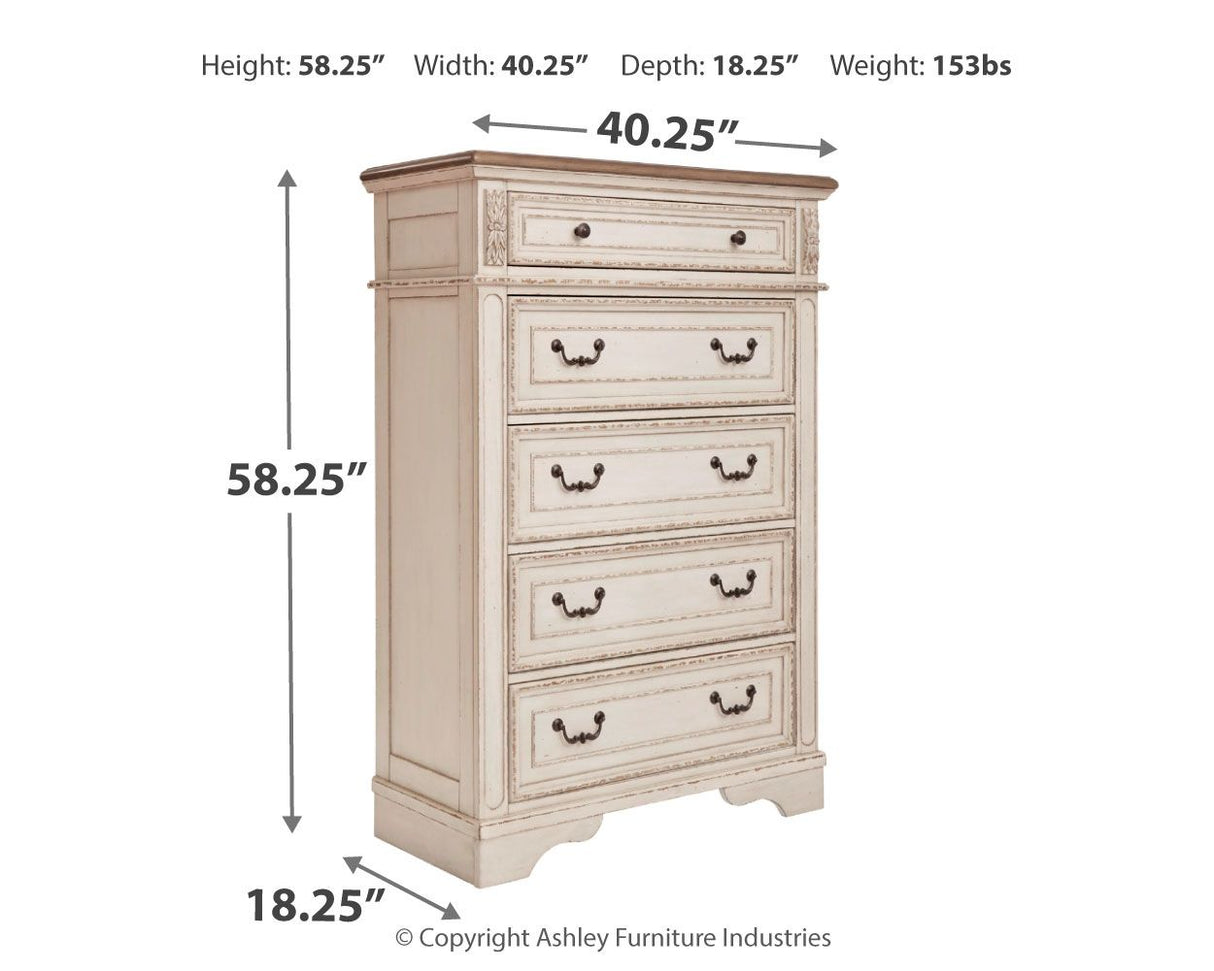 Realyn - White / Brown / Beige - Five Drawer Chest by Signature Design by Ashley® | Bel Furniture