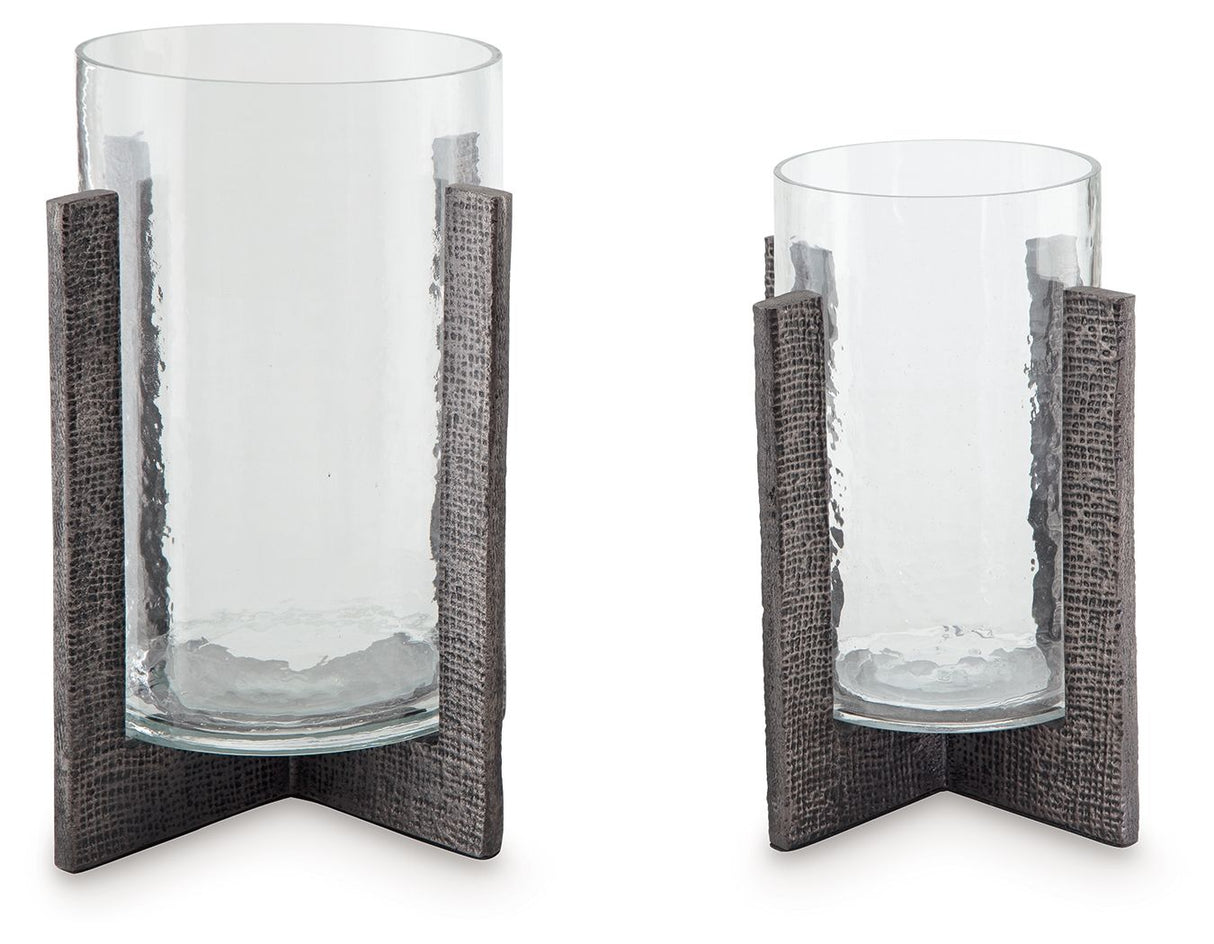 Garekton - Clear / Pewter Finish - Candle Holder Set (Set of 2) by Signature Design by Ashley® | Bel Furniture