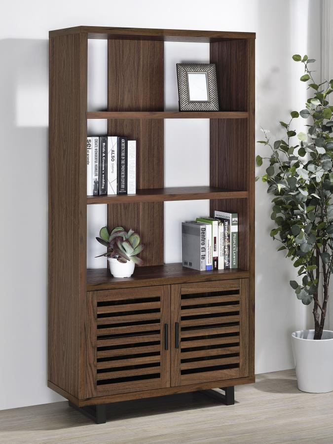 Maddox - 3-Shelf Cabinet Bookcase - Walnut by CoasterEveryday | Bel Furniture