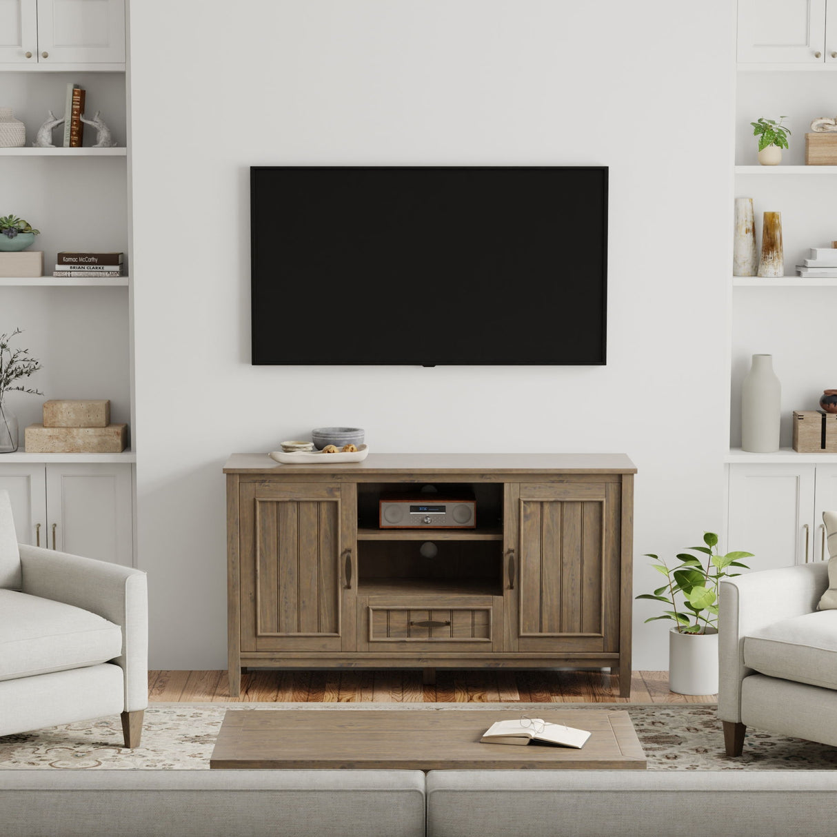 Lev - TV Media Stand - Smoky Brown by Simpli-Home | Bel Furniture