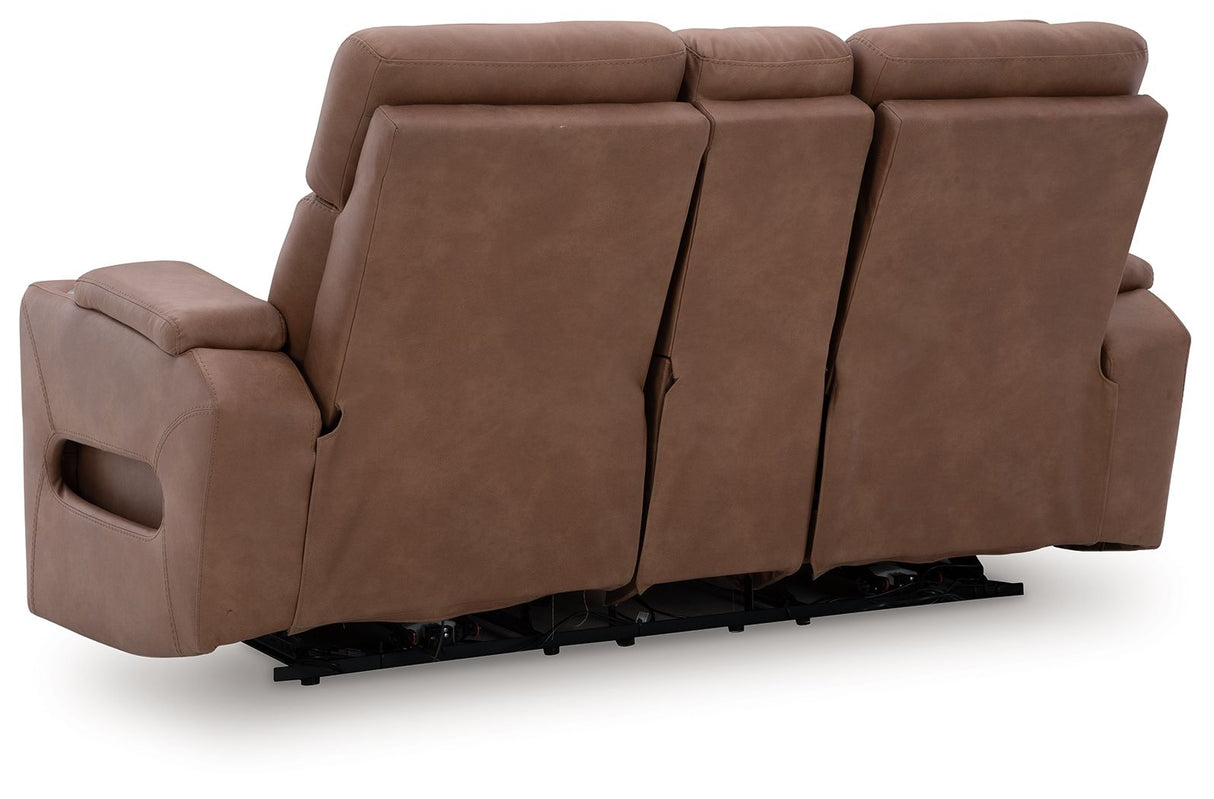 Clean-Slate - Caramel - Power Reclining Loveseat With Console / Adj Headrest by Signature Design by Ashley® | Bel Furniture