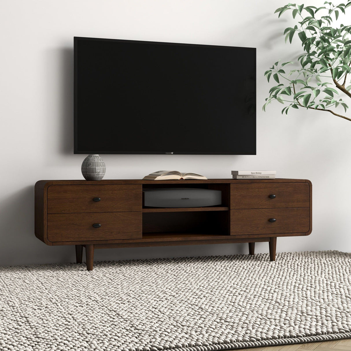 Alexa - Mid-Century Modern Style TV Stand - Dark Brown / Wood by Ashcroft Furniture | Bel Furniture