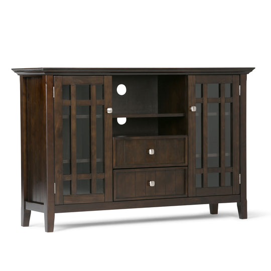 Bedford - Handcrafted Tall TV Media Stand Dark Brown by Simpli-Home | Bel Furniture