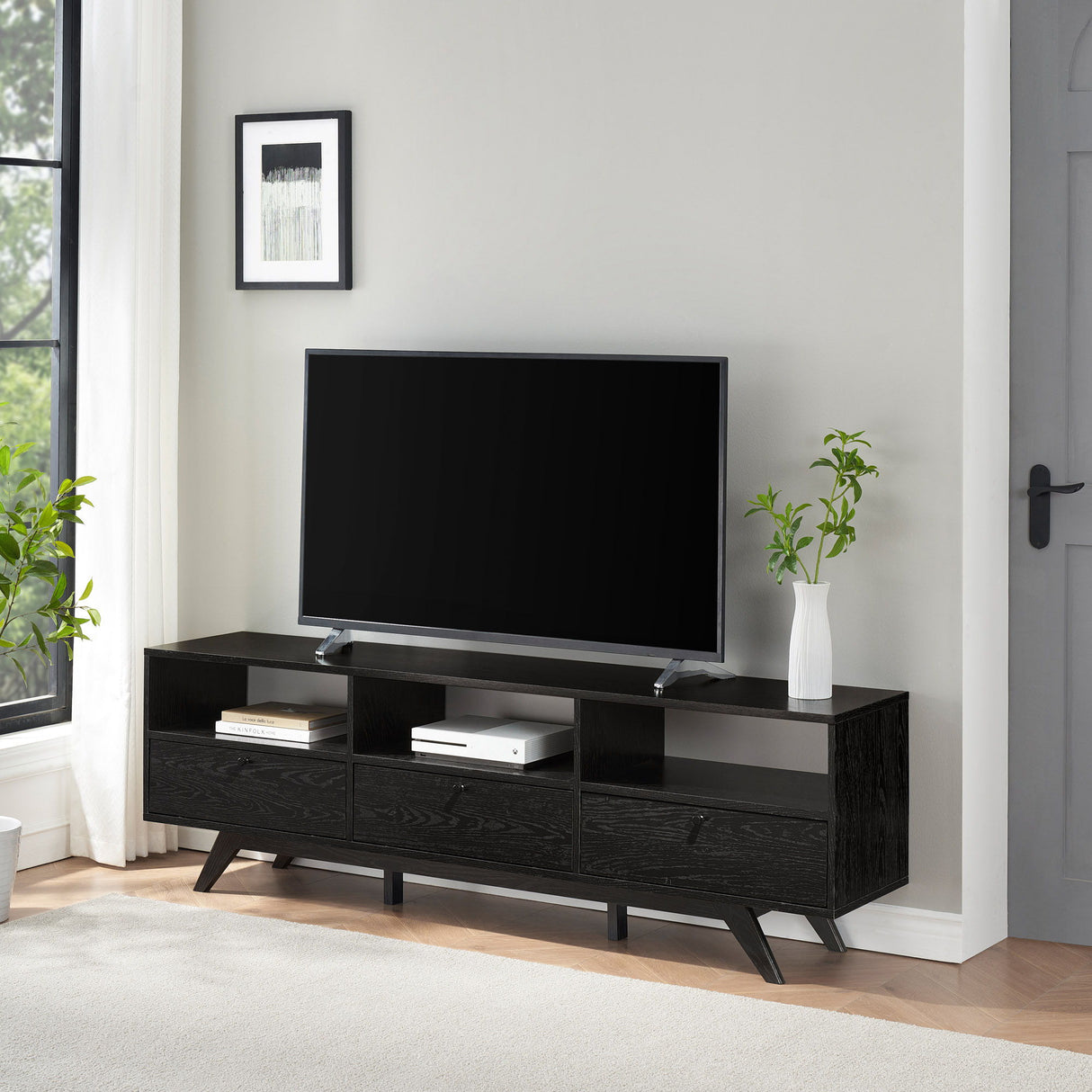 Modern Scandi 3 Door Low Profile TV Stand For TVs Up To 80" by Walker Edison | Bel Furniture