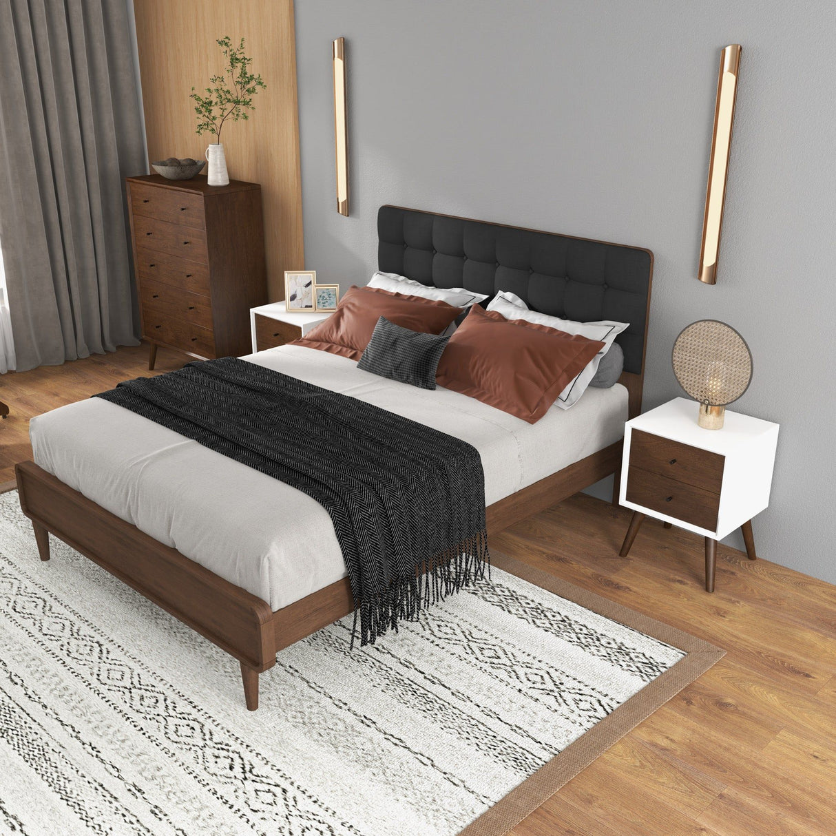 Caroline - Mid-Century Modern Style White Night Stand 2 Drawer