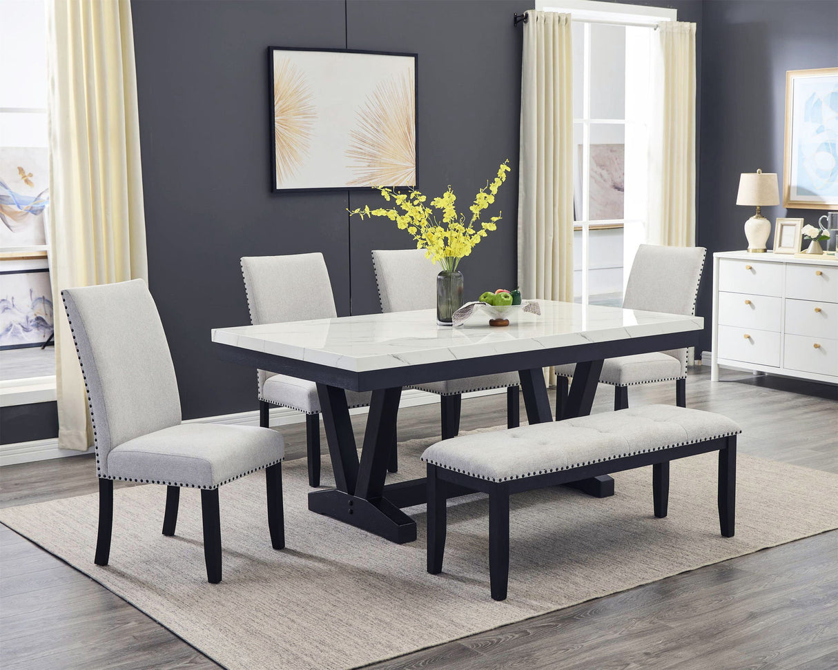 Vance - Dining Room Set - Charcoal / Dove Gray 6 Pc. Table, 4 Chairs, Bench by Crown Mark | Bel Furniture