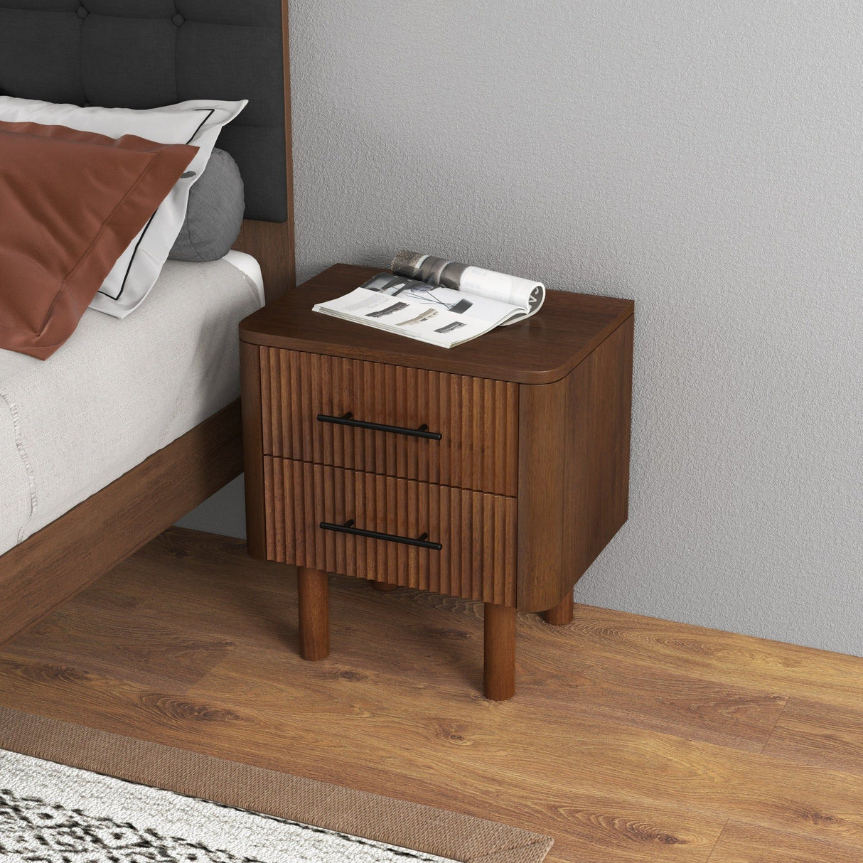 Logan - Mid-Century Modern Nightsd Bed Side Tables With 2 Drawers - Brown by Ashcroft Furniture | Bel Furniture