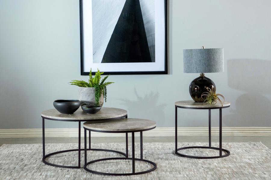 Lainey - Round Faux Marble Side End Table