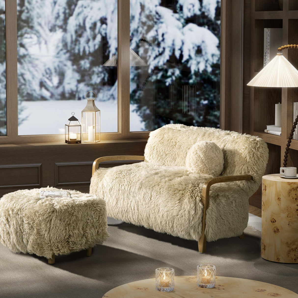 Enchante - Sheepskin Accent Loveseat - Taupe / Natural by Jennifer Taylor Home | Bel Furniture
