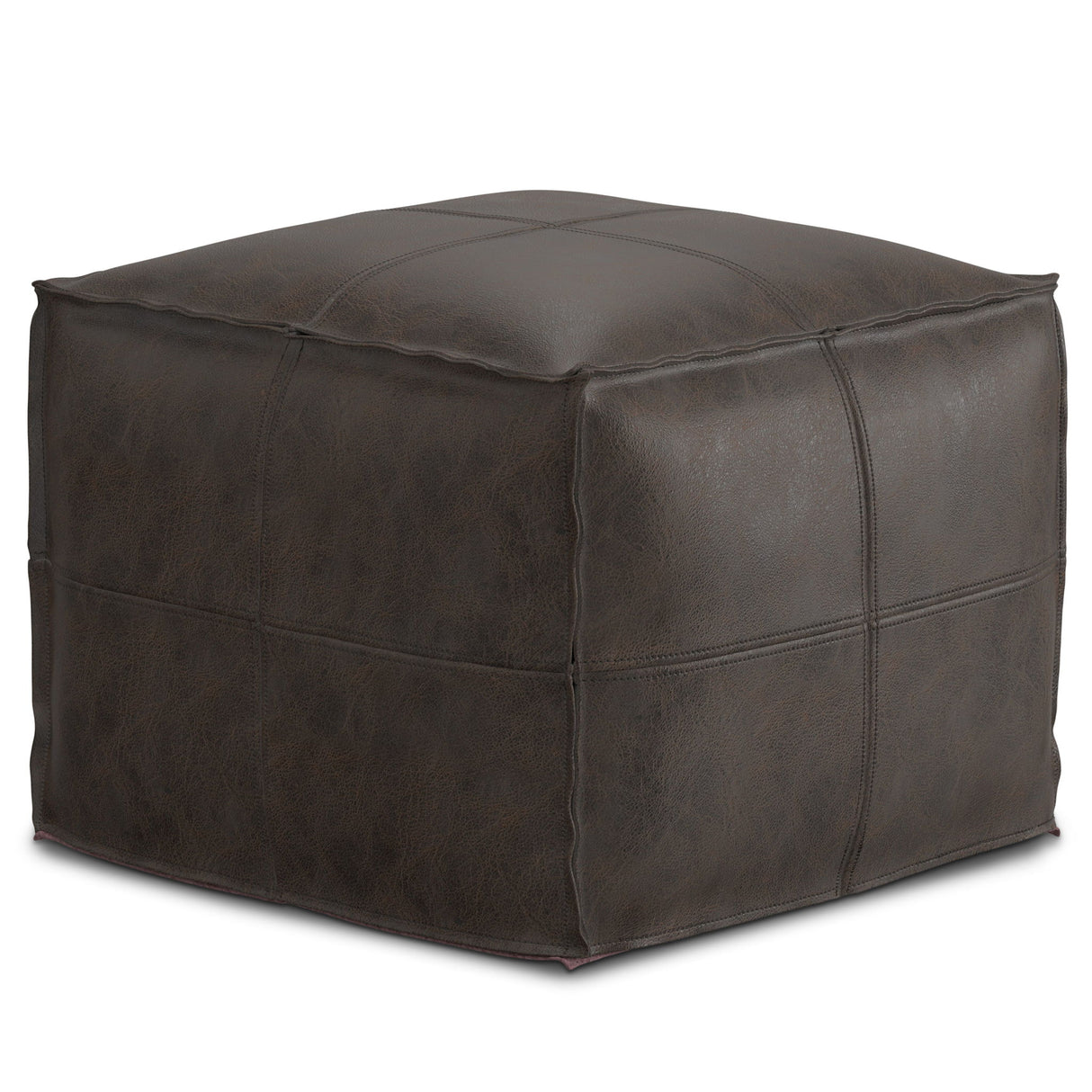 Sheffield - Square Pouf - Distressed Dark Brown by Simpli-Home | Bel Furniture