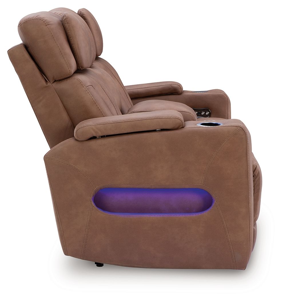 Clean-Slate - Caramel - Power Reclining Loveseat With Console / Adj Headrest by Signature Design by Ashley® | Bel Furniture