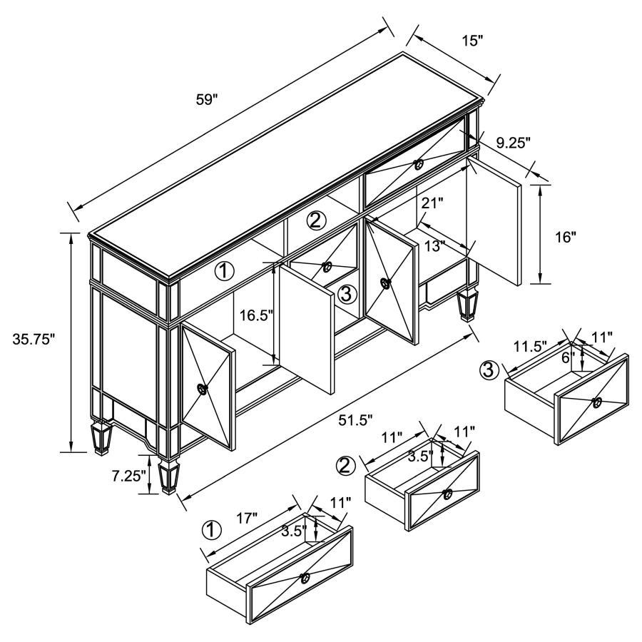 Duchess - 5-Drawer Mirrored Storage Accent Cabinet - Silver by CoasterElevations | Bel Furniture