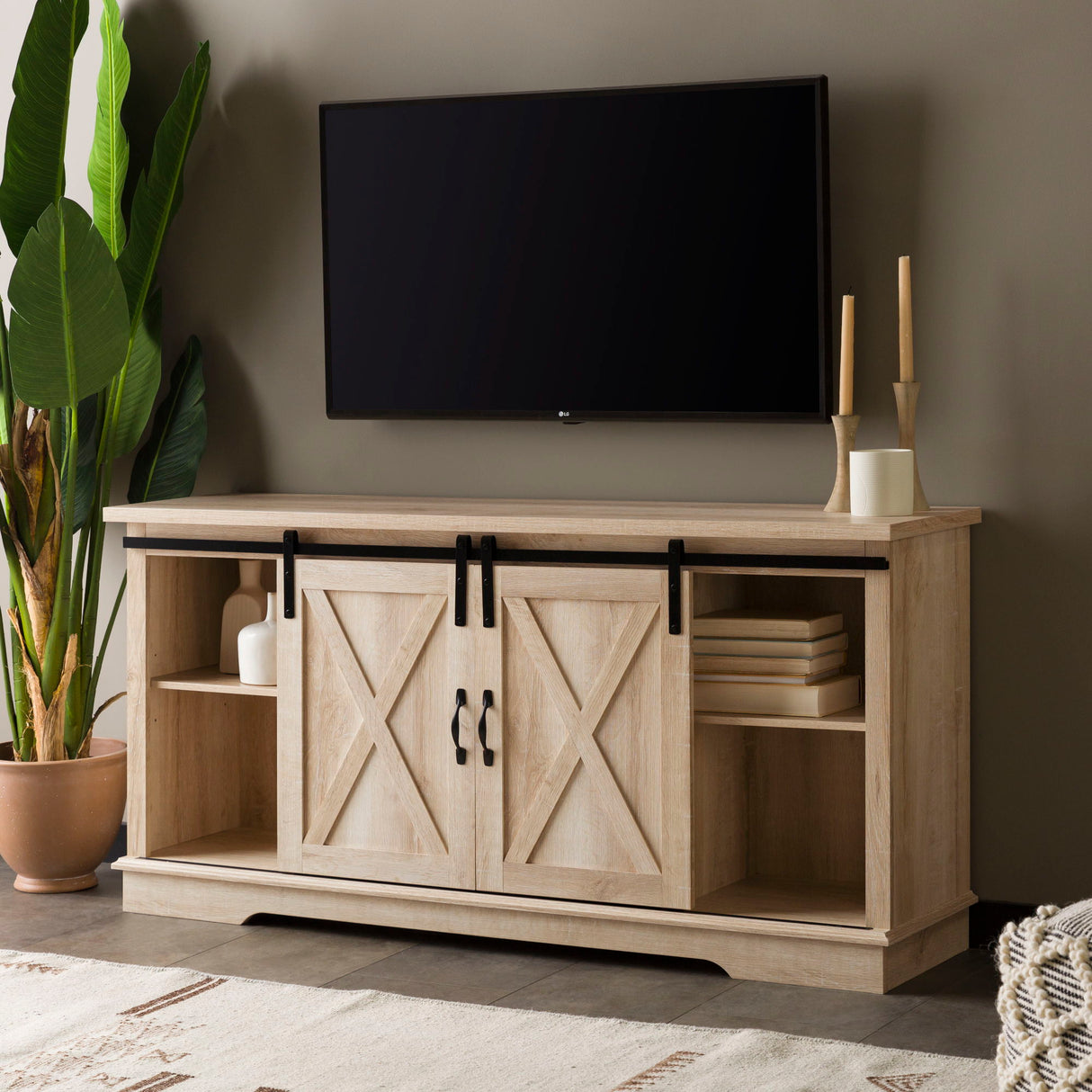 Farmhouse Sliding X Barn Door TV Stand by Walker Edison | Bel Furniture