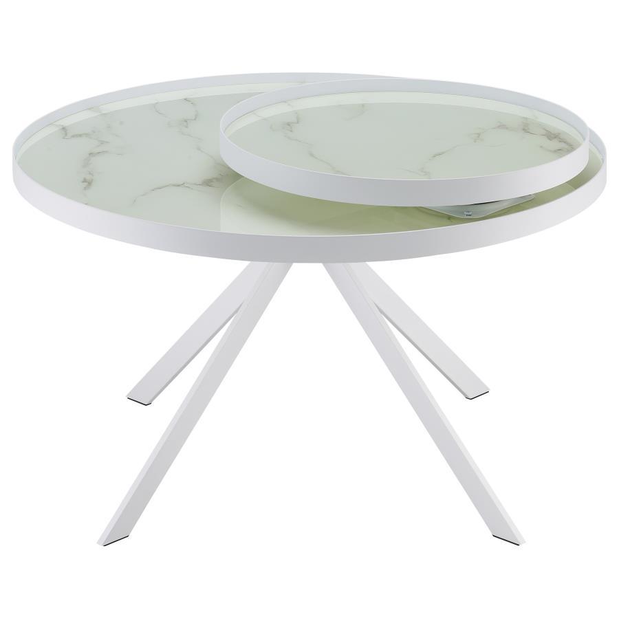 Briggs - Round Marble Printed Glass Top Coffee Table by Coaster Fine Furniture | Bel Furniture