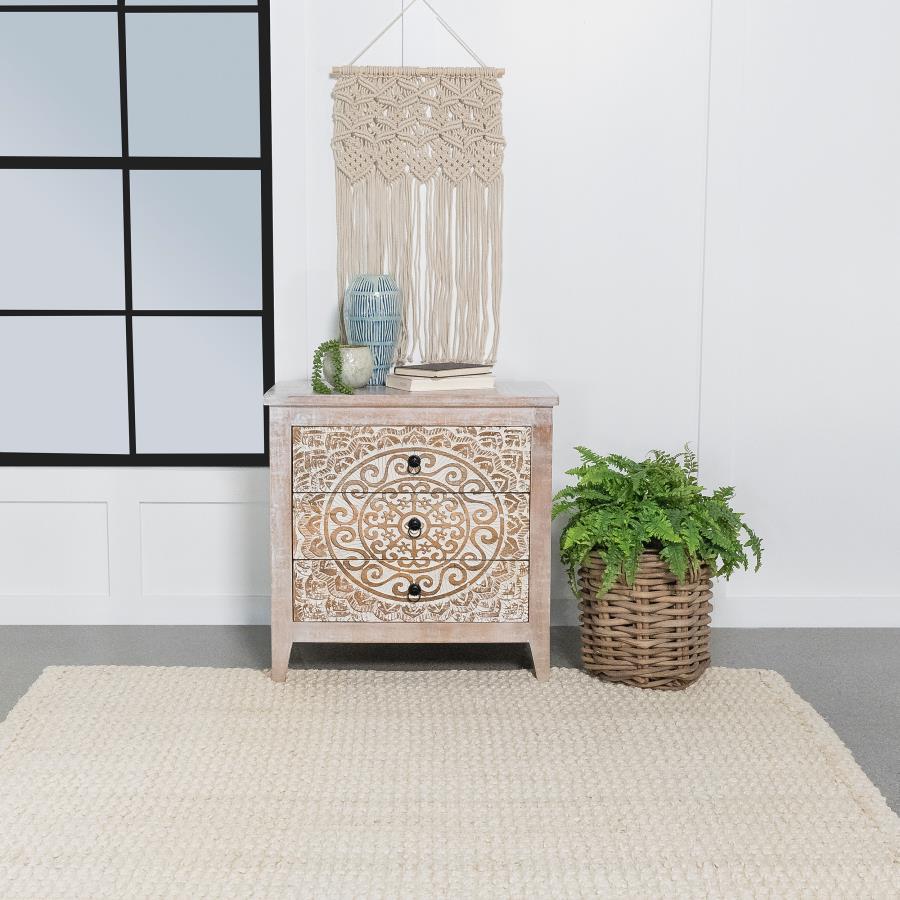 Mariska - 3-Drawer Wood Mandala Cabinet - Distressed White by Coaster Fine Furniture | Bel Furniture