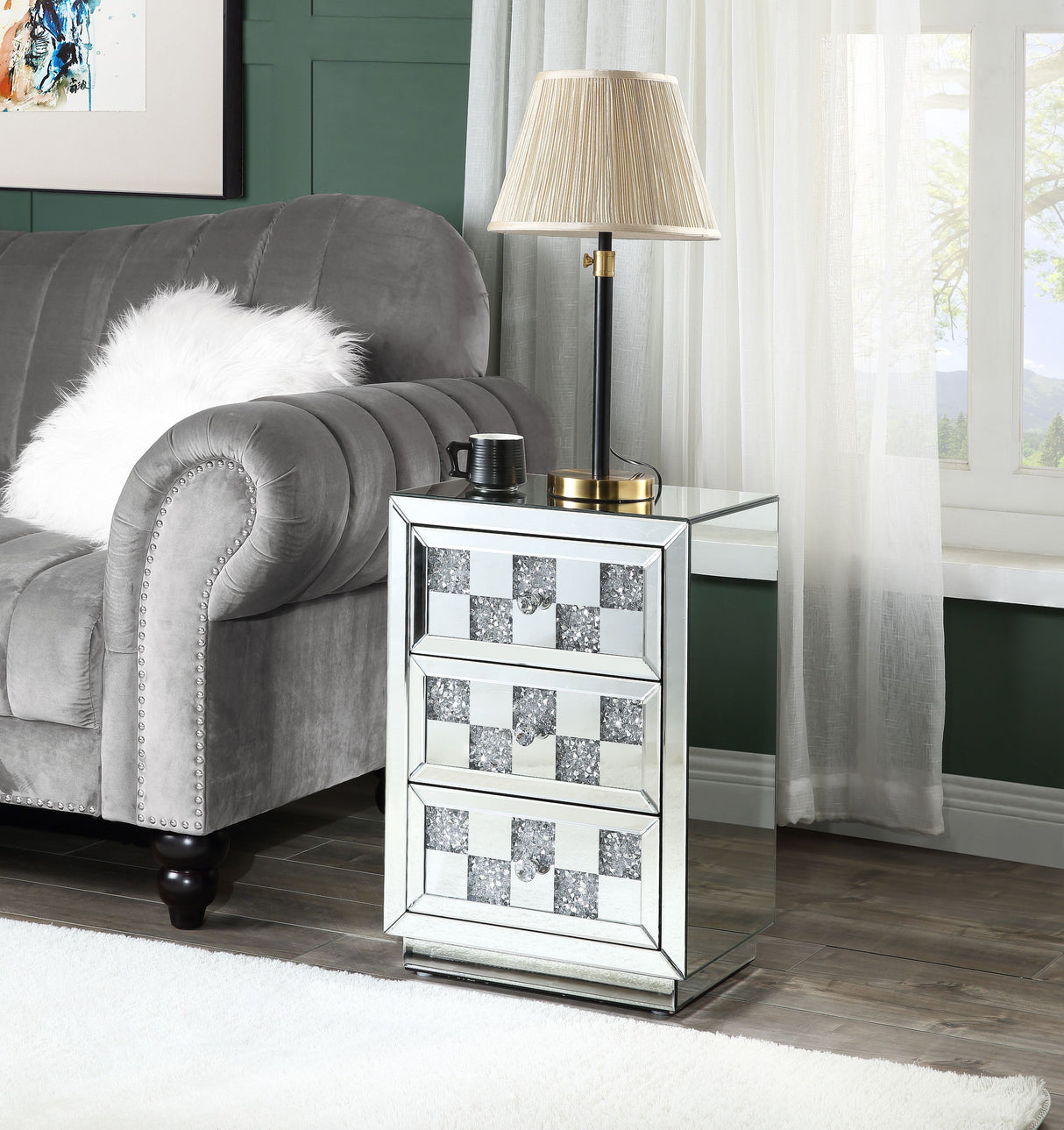 Noralie - Mirrored Faux Diamonds Accent Table - Silver by Urban Nest | Bel Furniture