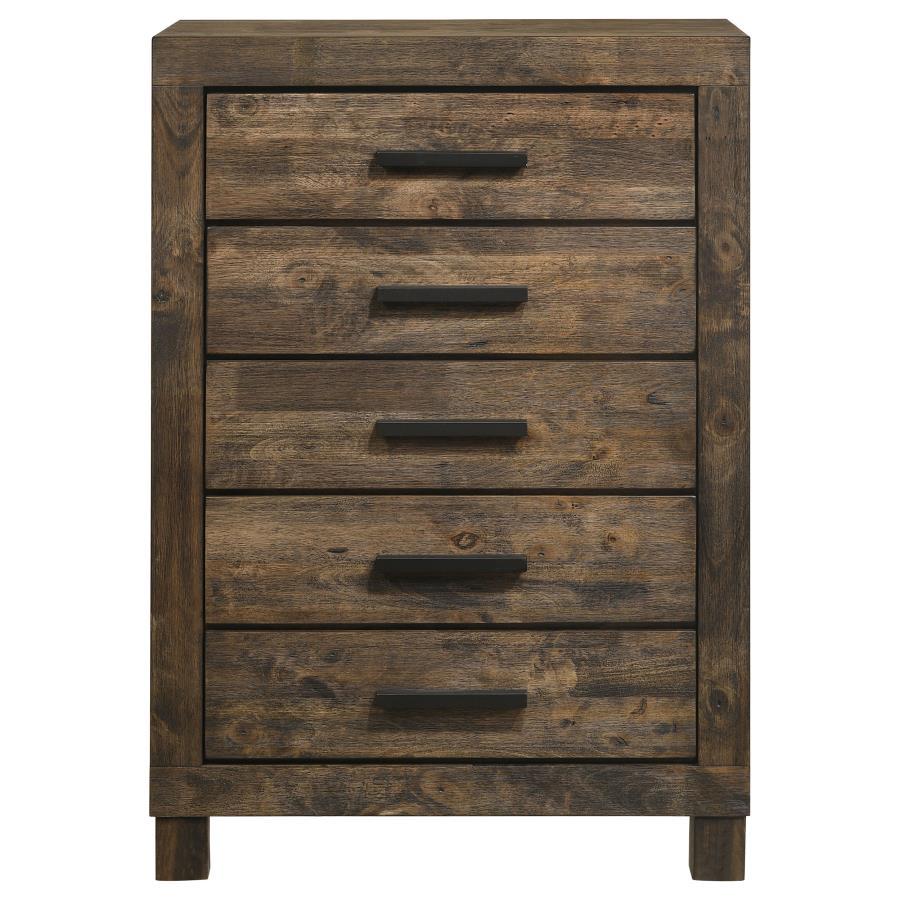 Woodmont - 5-Drawer Bedroom Chest - Rustic Golden Brown by CoasterEveryday | Bel Furniture