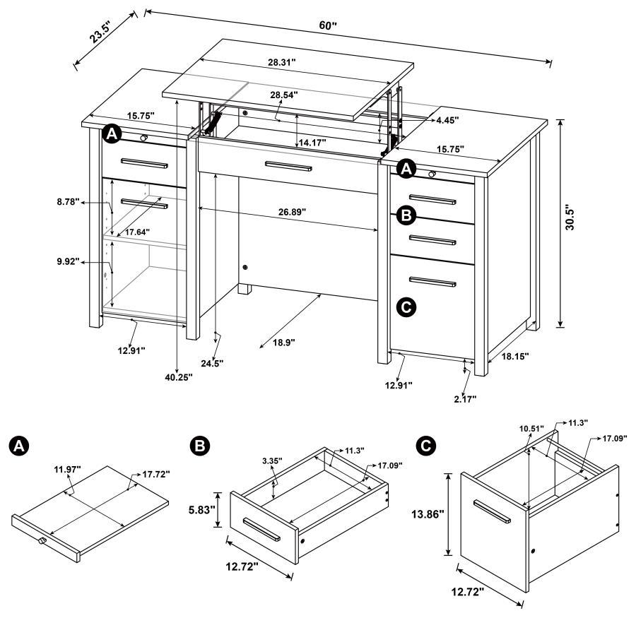 Dylan - 4-Drawer Lift Top Office Desk by CoasterEssence | Bel Furniture
