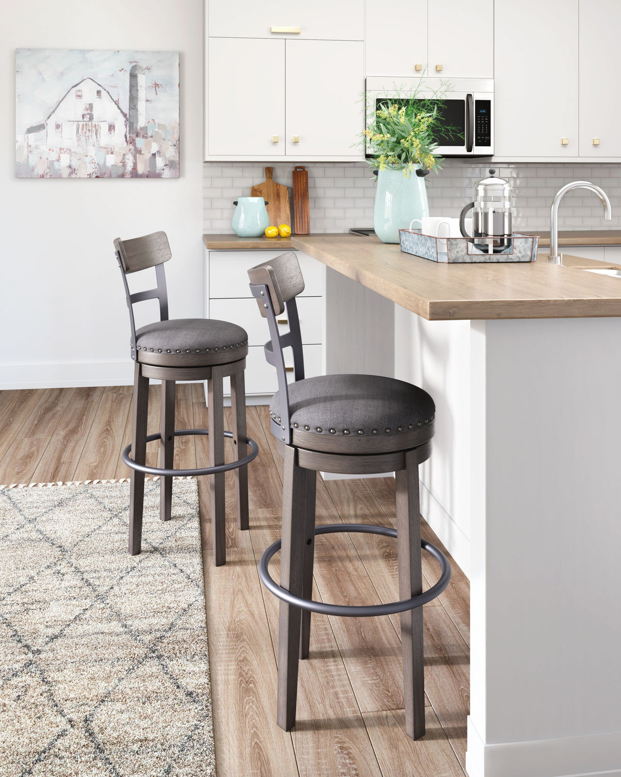 Caitbrook - Gray - Tall UPH Swivel Barstool by Signature Design by Ashley® | Bel Furniture