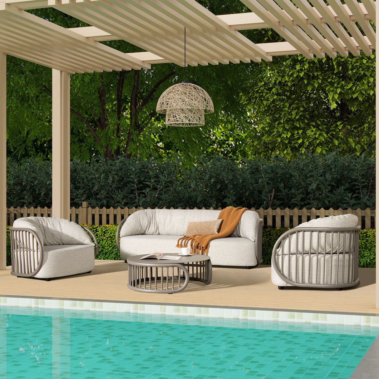 Harper - Barrel Upholstered Patio Deep Seating Armchair Axroma Olefin - Oat Beige by Jennifer Taylor Home | Bel Furniture