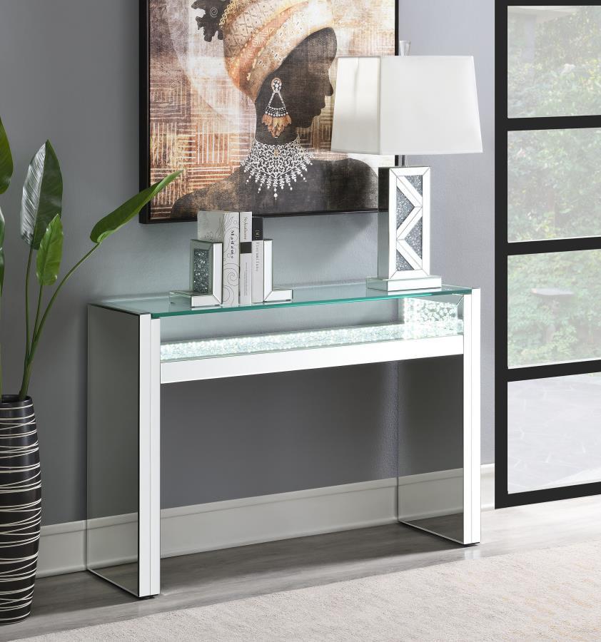Edna - Mirrored Acrylic Console Table LED Lighting - Silver by CoasterElevations | Bel Furniture