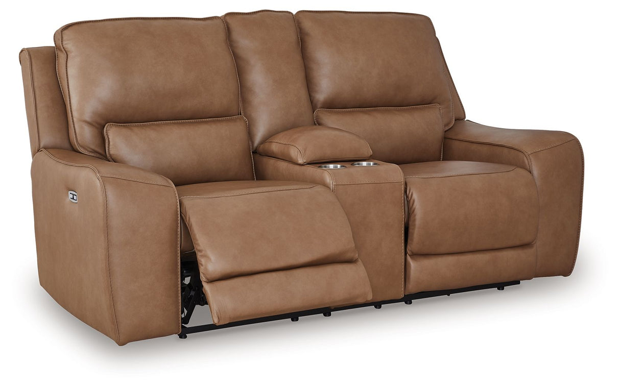 DeepWakes - Caramel - Power Reclining Loveseat / Console / Adjustable Headrest by Signature Design by Ashley® | Bel Furniture
