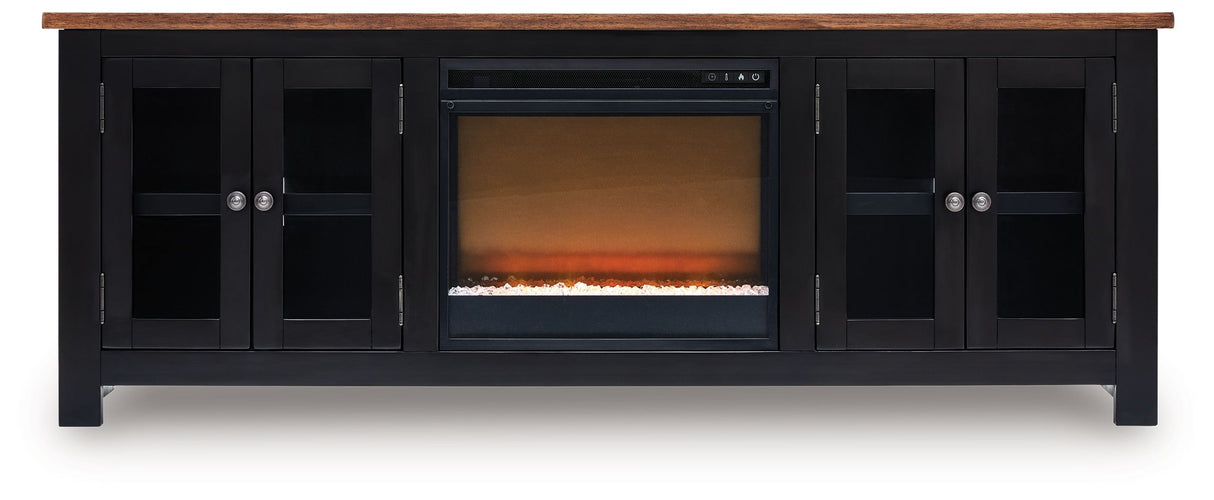 Wildenauer - 76" TV Stand With Electric Fireplace Black Faux Crystals Fireplace Insert by Signature Design by Ashley® | Bel Furniture