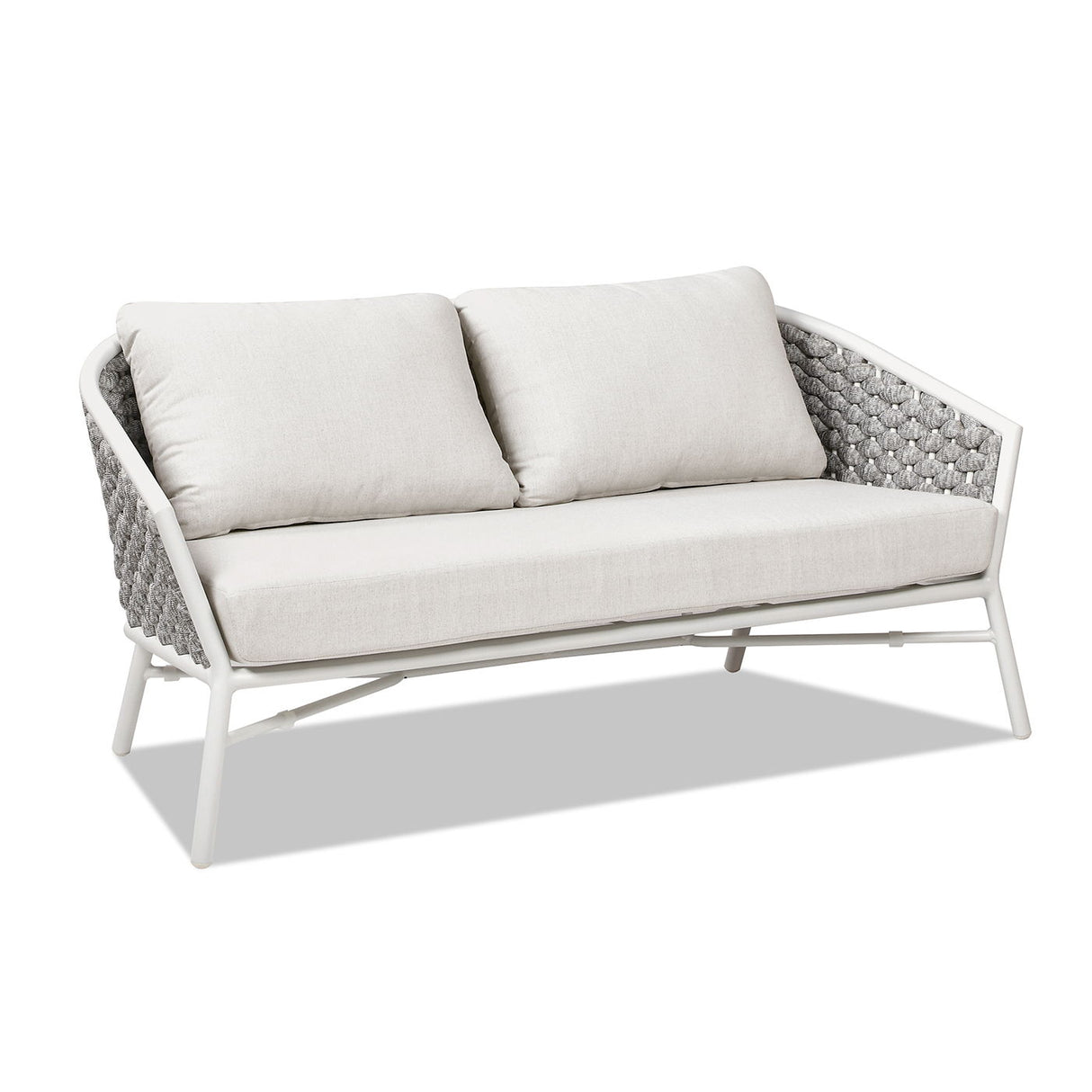 Rowan - Rope Barrel Back Patio Conversation Loveseat Sofa - Optic White by Jennifer Taylor Home | Bel Furniture