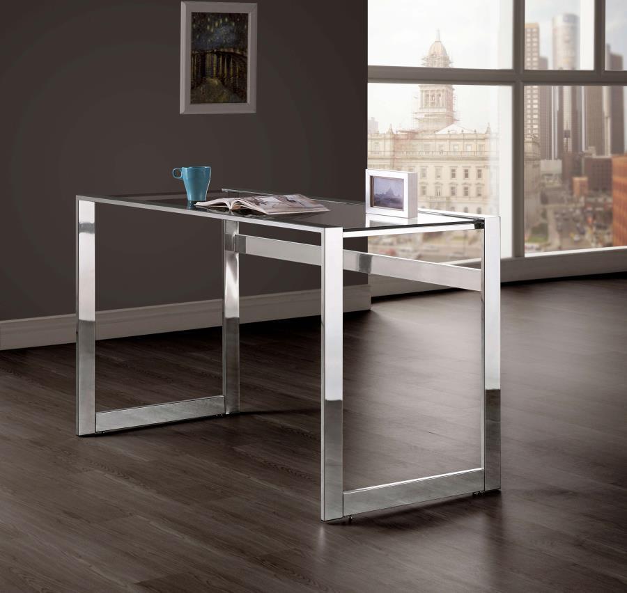 Hartford - Glass Top Writing Desk - Chrome by CoasterEssence | Bel Furniture