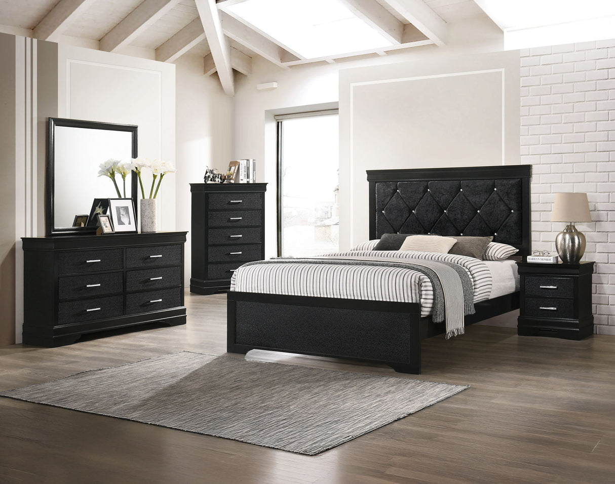Amalia - Bedroom Set Black 5 Pc. Bed, Dresser, Mirror, Chest, Nightstand by Crown Mark | Bel Furniture
