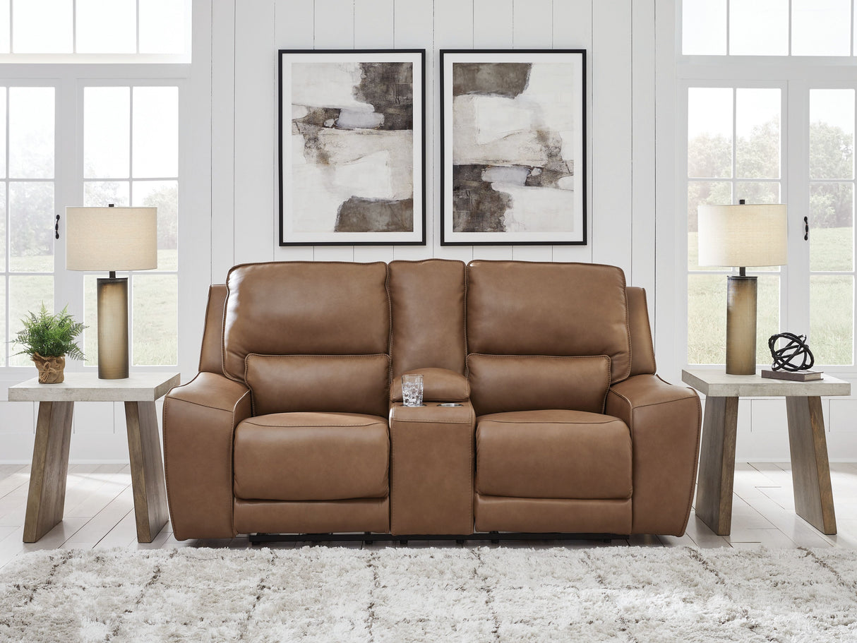 DeepWakes - Caramel - Power Reclining Loveseat / Console / Adjustable Headrest by Signature Design by Ashley® | Bel Furniture
