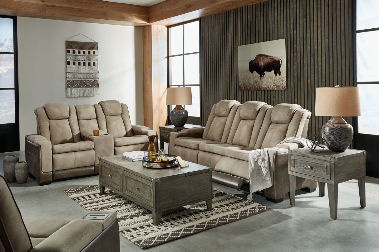 Next-Gen Durapella - Power Reclinering Living Room Set Beige 3 Pc. - 2 Seat Power Recliner Sofa Adjustable Headrest, Power Reclining Loveseat with CON Adjustable Headrest, Power Recliner by Signature Design by Ashley® | Bel Furniture