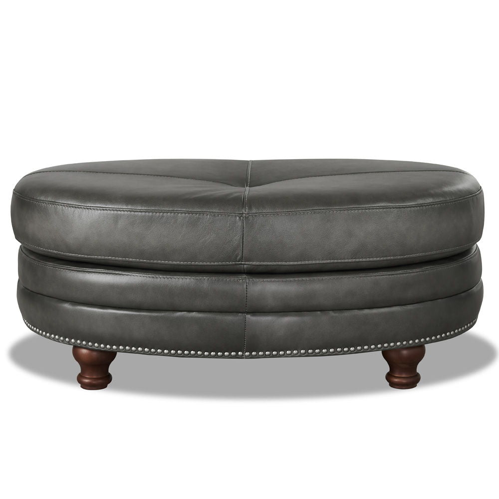 Belfast - Top Grain Leather Oval Ottoman by Hydeline Furniture | Bel Furniture