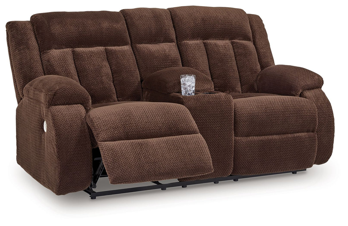 Free Wake - Chocolate - Double Relcining Power Loveseat With Console by Signature Design by Ashley® | Bel Furniture