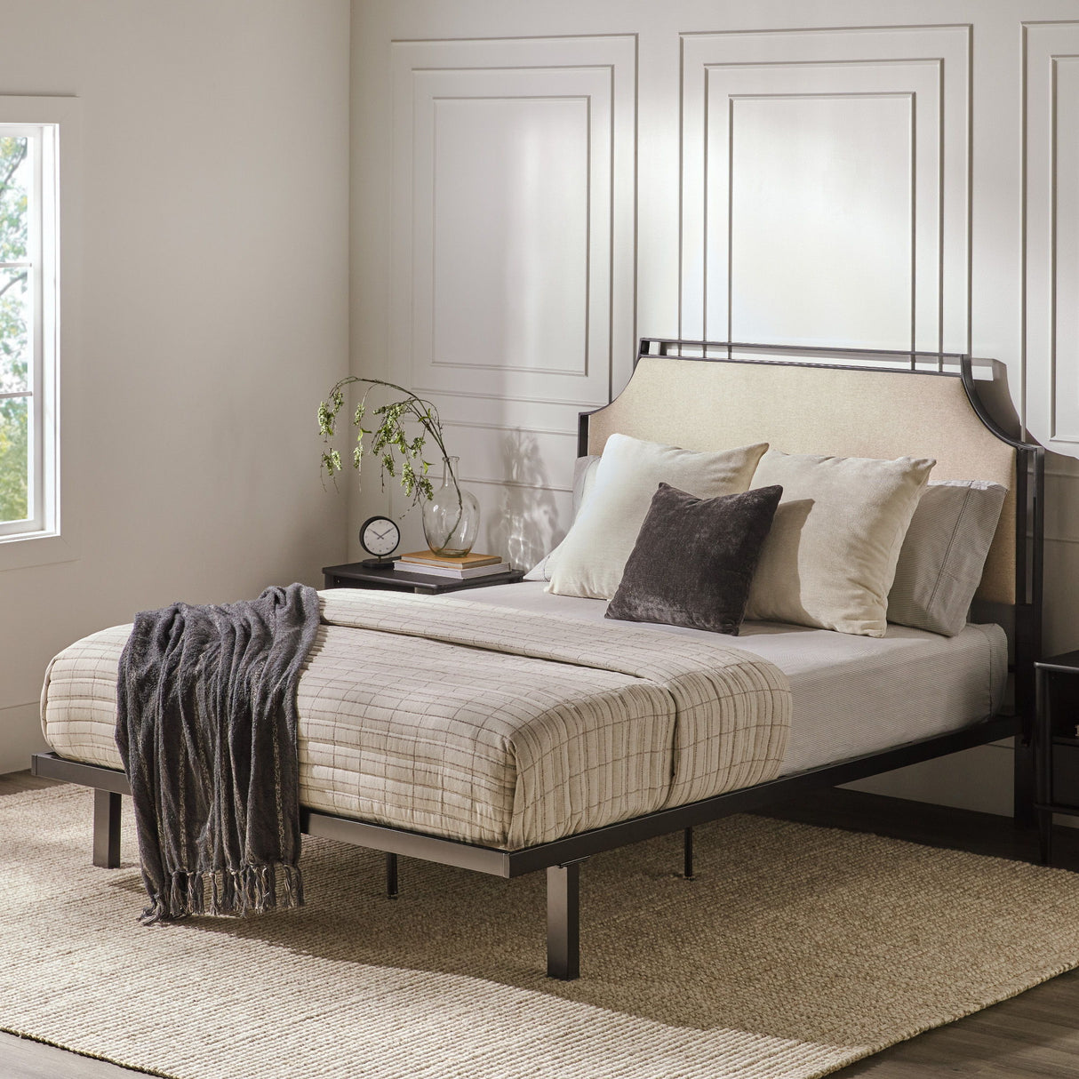 Bed Traditional Upholstered Metal by Walker Edison | Bel Furniture