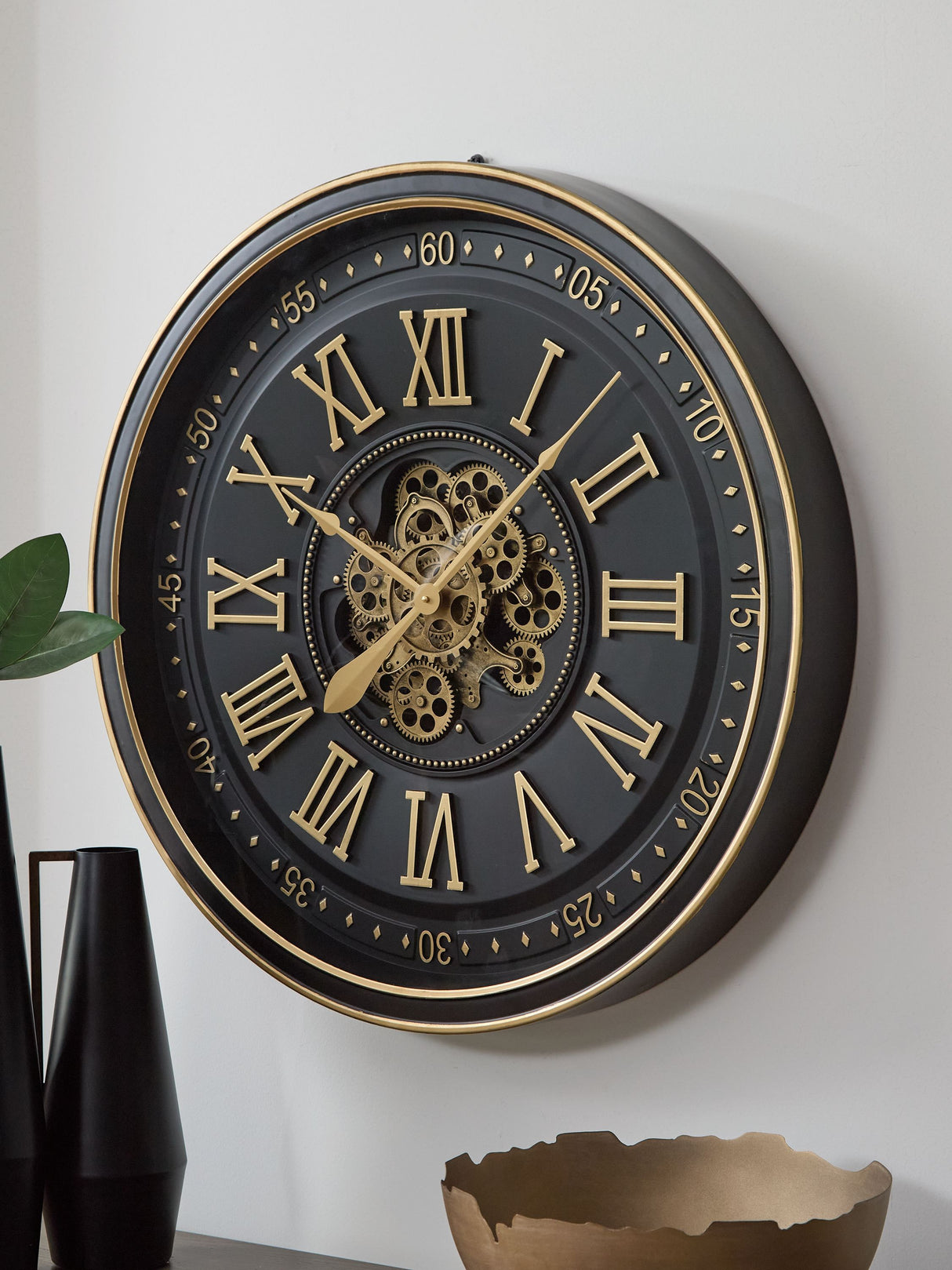 Dairton - Black / Gold Finish - Wall Clock by Signature Design by Ashley® | Bel Furniture