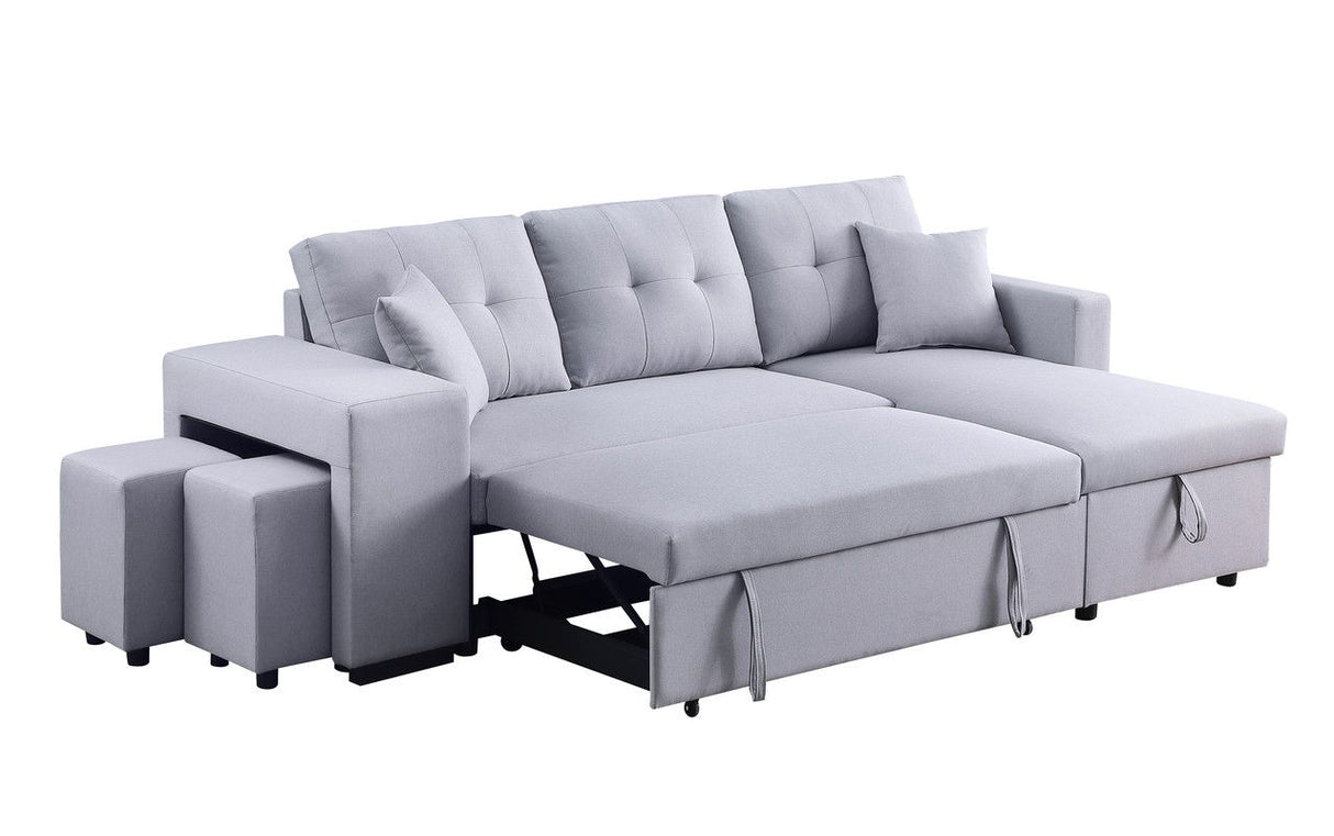 Dennis - Linen Fabric Reversible Sleeper Sectional With Storage Chaise And 2 Stools by Lilola Home | Bel Furniture